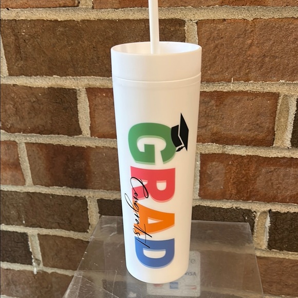 Other - White Graduation Tumbler with Straw